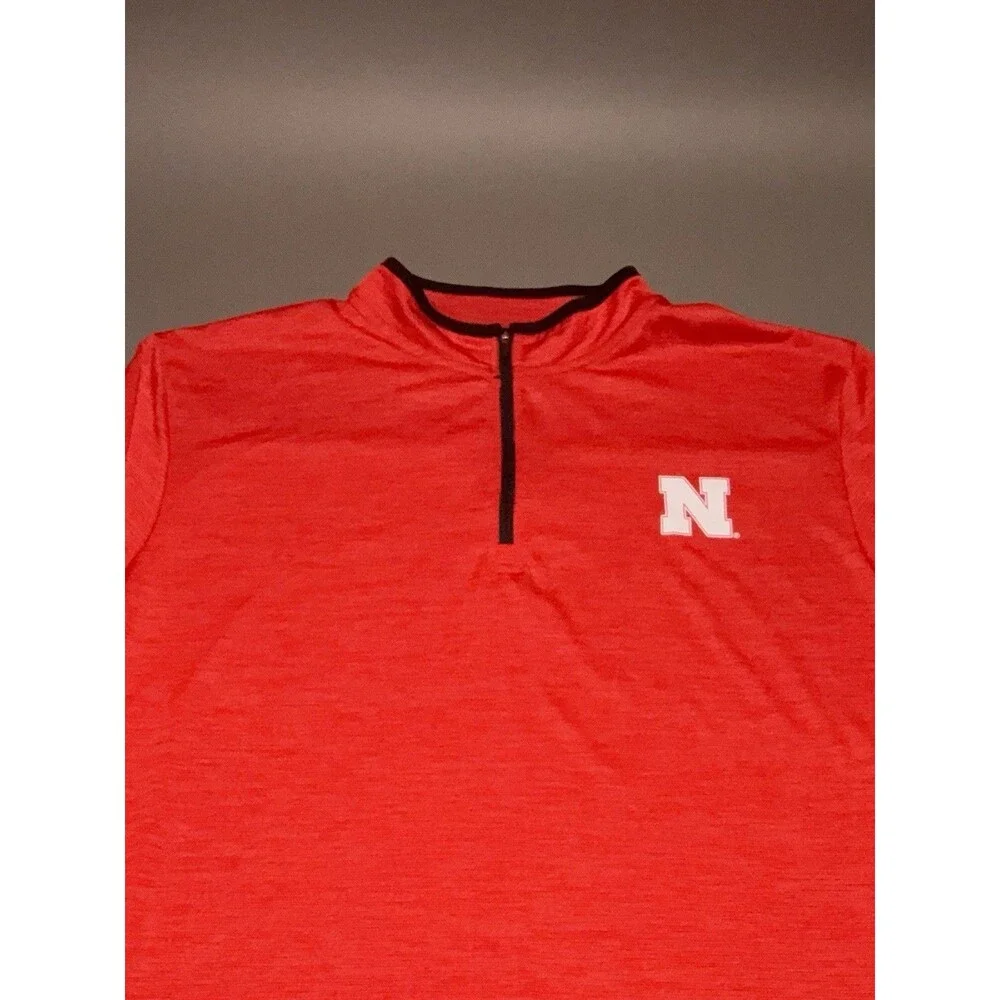 Colosseum Men's Nebraska Corn Huskers N 1/4 Zip Thin Light Jacket Red L Large